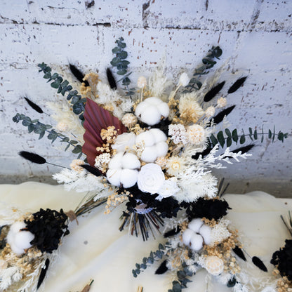Black & White Preserved Dried Flower Bouquet – Cotton & Eucalyptus Arrangement
