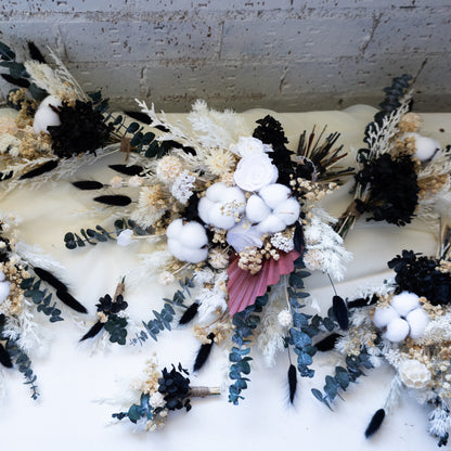 Black & White Preserved Dried Flower Bouquet – Cotton & Eucalyptus Arrangement