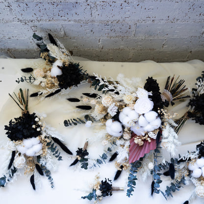 Black & White Preserved Dried Flower Bouquet – Cotton & Eucalyptus Arrangement