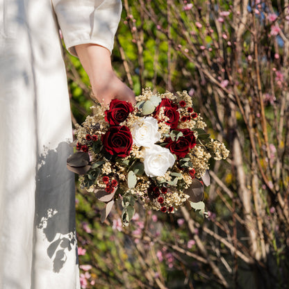 Burgundy & Ivory Rose Bridal Bouquet