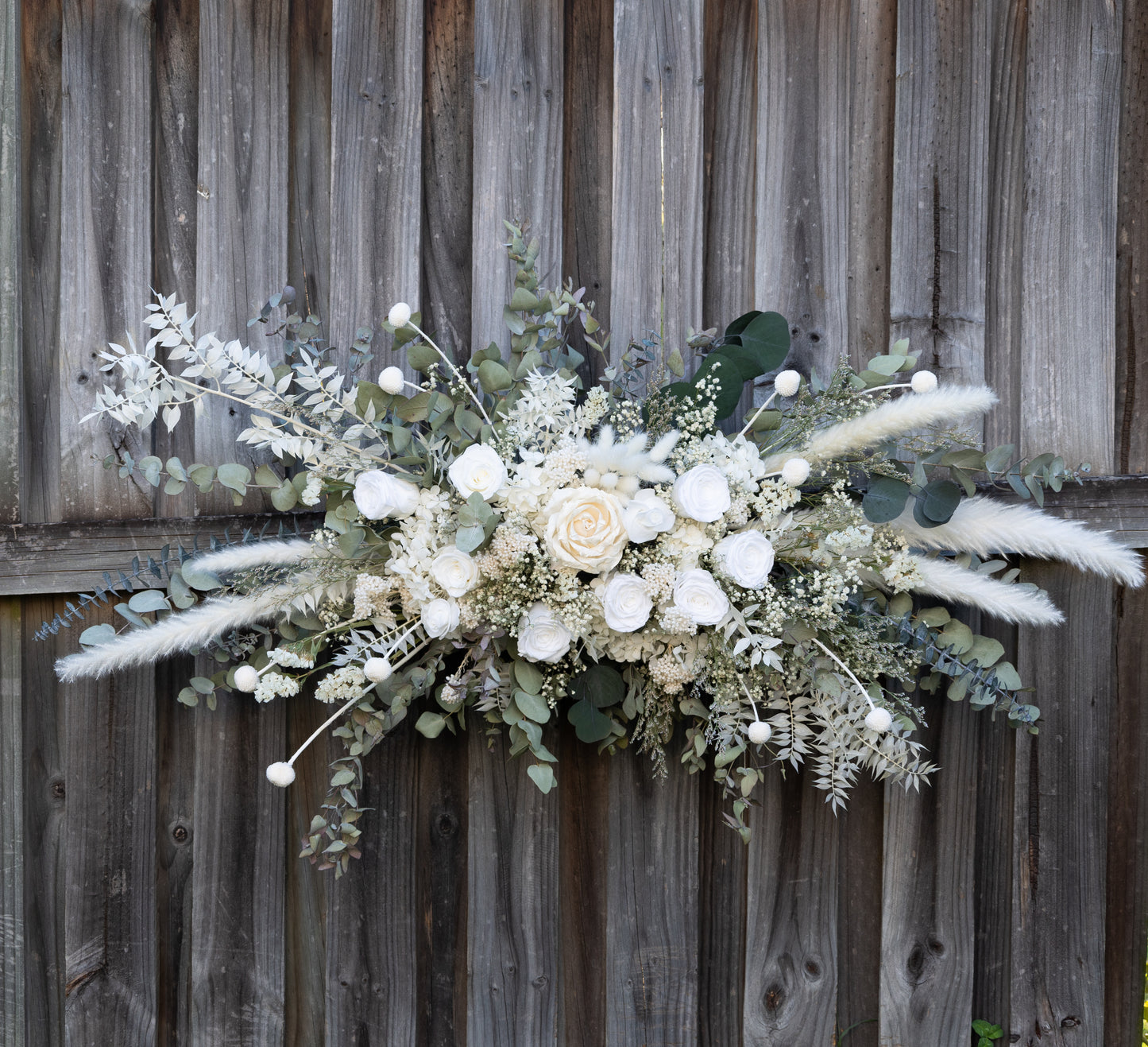 White & Sage Wedding Arbor Arrangement | Dried & Preserved Floral Installation
