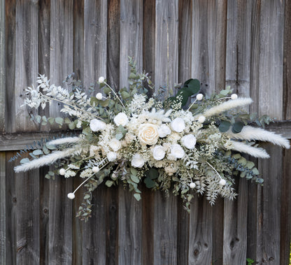 White & Sage Wedding Arbor Arrangement | Dried & Preserved Floral Installation