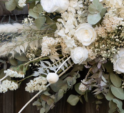 White & Sage Wedding Arbor Arrangement | Dried & Preserved Floral Installation