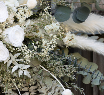 White & Sage Wedding Arbor Arrangement | Dried & Preserved Floral Installation