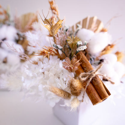 Cotton & Cinnamon Rustic Preserved Flower Arrangement | Gift Arrangement