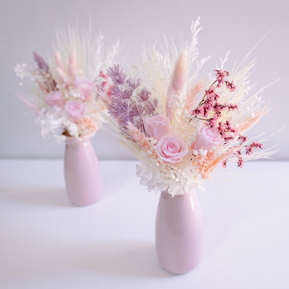 Blush & Lilac Preserved Flower Arrangement | Ceramic Vase Gift