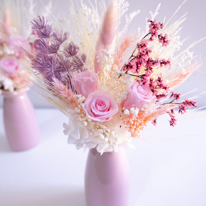 Blush & Lilac Preserved Flower Arrangement | Ceramic Vase Gift