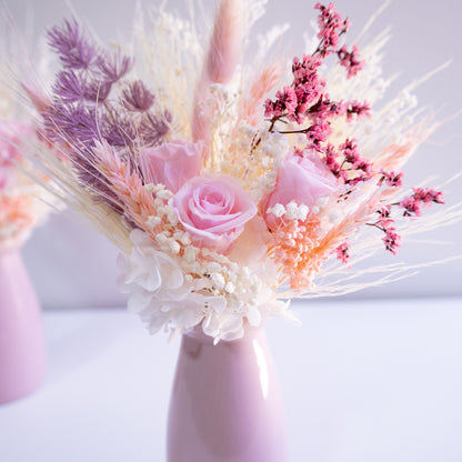 Blush & Lilac Preserved Flower Arrangement | Ceramic Vase Gift