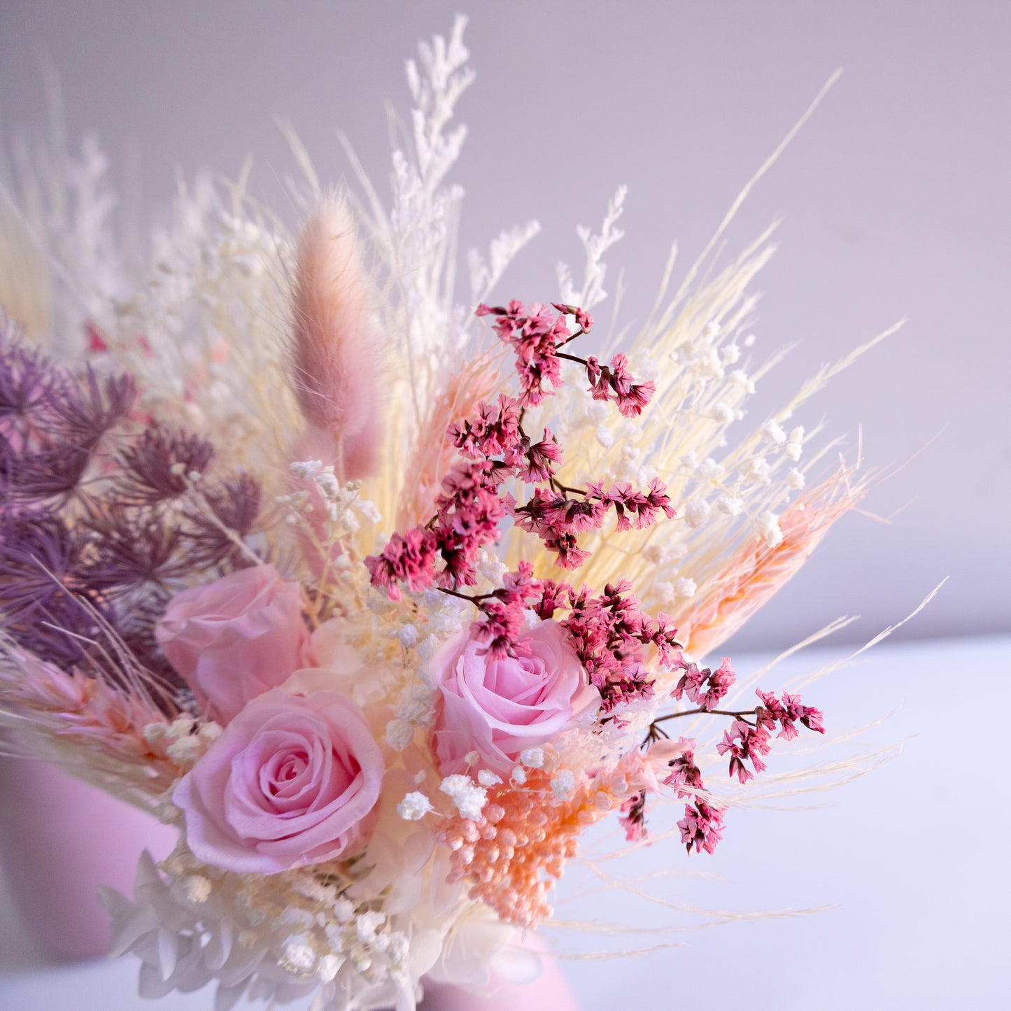 Blush & Lilac Preserved Flower Arrangement | Ceramic Vase Gift