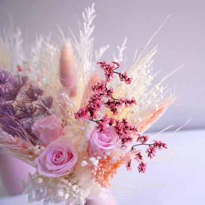 Blush & Lilac Preserved Flower Arrangement | Ceramic Vase Gift