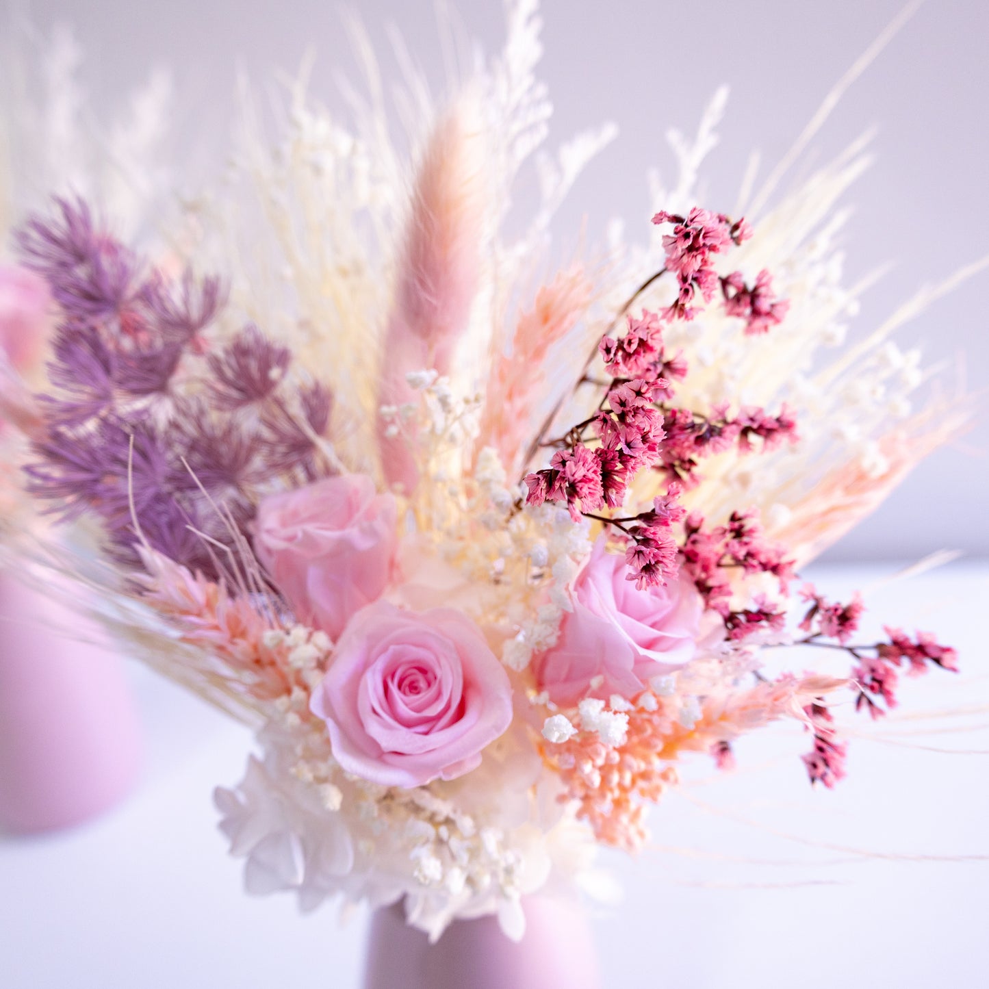 Blush & Lilac Preserved Flower Arrangement | Ceramic Vase Gift