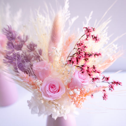 Blush & Lilac Preserved Flower Arrangement | Ceramic Vase Gift