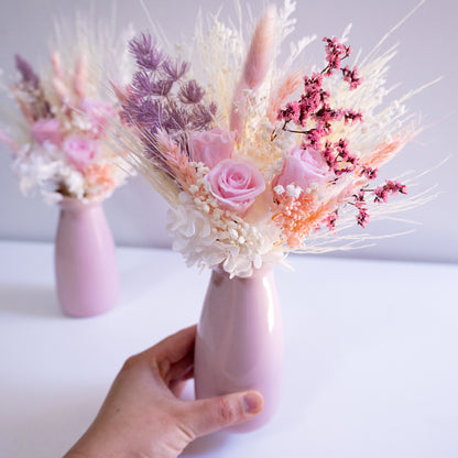 Blush & Lilac Preserved Flower Arrangement | Ceramic Vase Gift