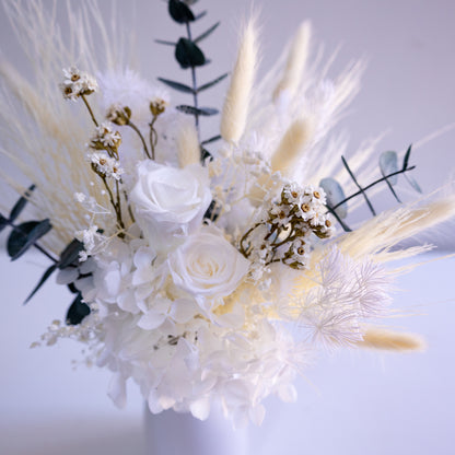 Elegant White & Green Preserved Flower Arrangement | Ceramic Vase Gift