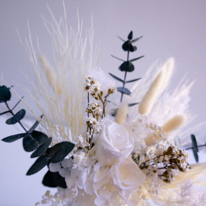 Elegant White & Green Preserved Flower Arrangement | Ceramic Vase Gift
