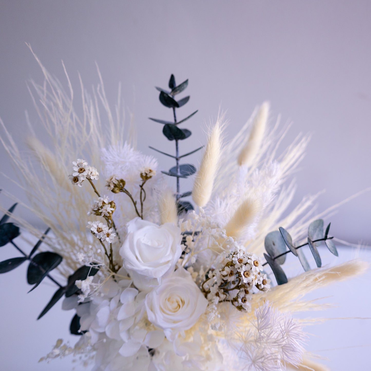 Elegant White & Green Preserved Flower Arrangement | Ceramic Vase Gift