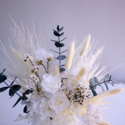 Elegant White & Green Preserved Flower Arrangement | Ceramic Vase Gift