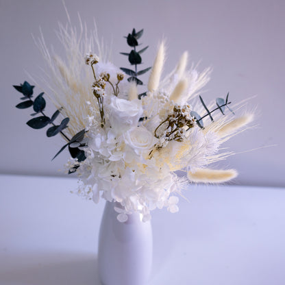Elegant White & Green Preserved Flower Arrangement | Ceramic Vase Gift