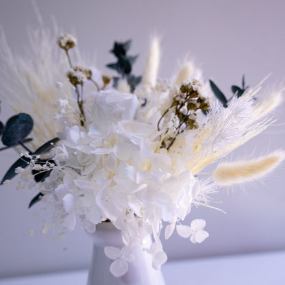 Elegant White & Green Preserved Flower Arrangement | Ceramic Vase Gift