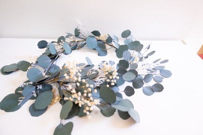 Eucalyptus & White Preserved Flower Table Garland | Wedding Table Runner