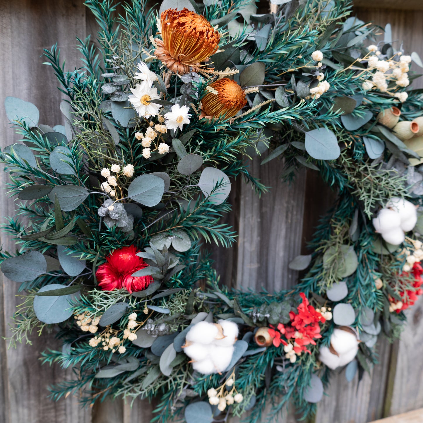 Australian Dried Christmas Wreath – Eucalyptus, Banksia & Cotton