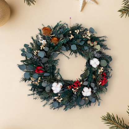 Australian Dried Christmas Wreath – Eucalyptus, Banksia & Cotton