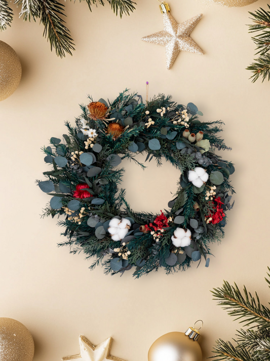 Australian Dried Christmas Wreath – Eucalyptus, Banksia & Cotton