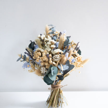 Blue & Cream Dried Flower Bouquet – Soft Neutral Wedding Bouquet