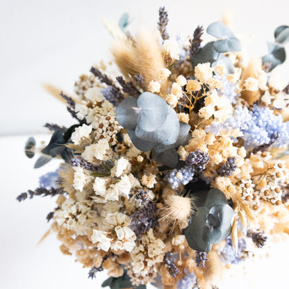 Blue & Cream Dried Flower Bouquet – Soft Neutral Wedding Bouquet