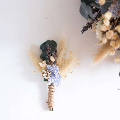 Blue & Cream Dried Flower Bouquet – Soft Neutral Wedding Bouquet
