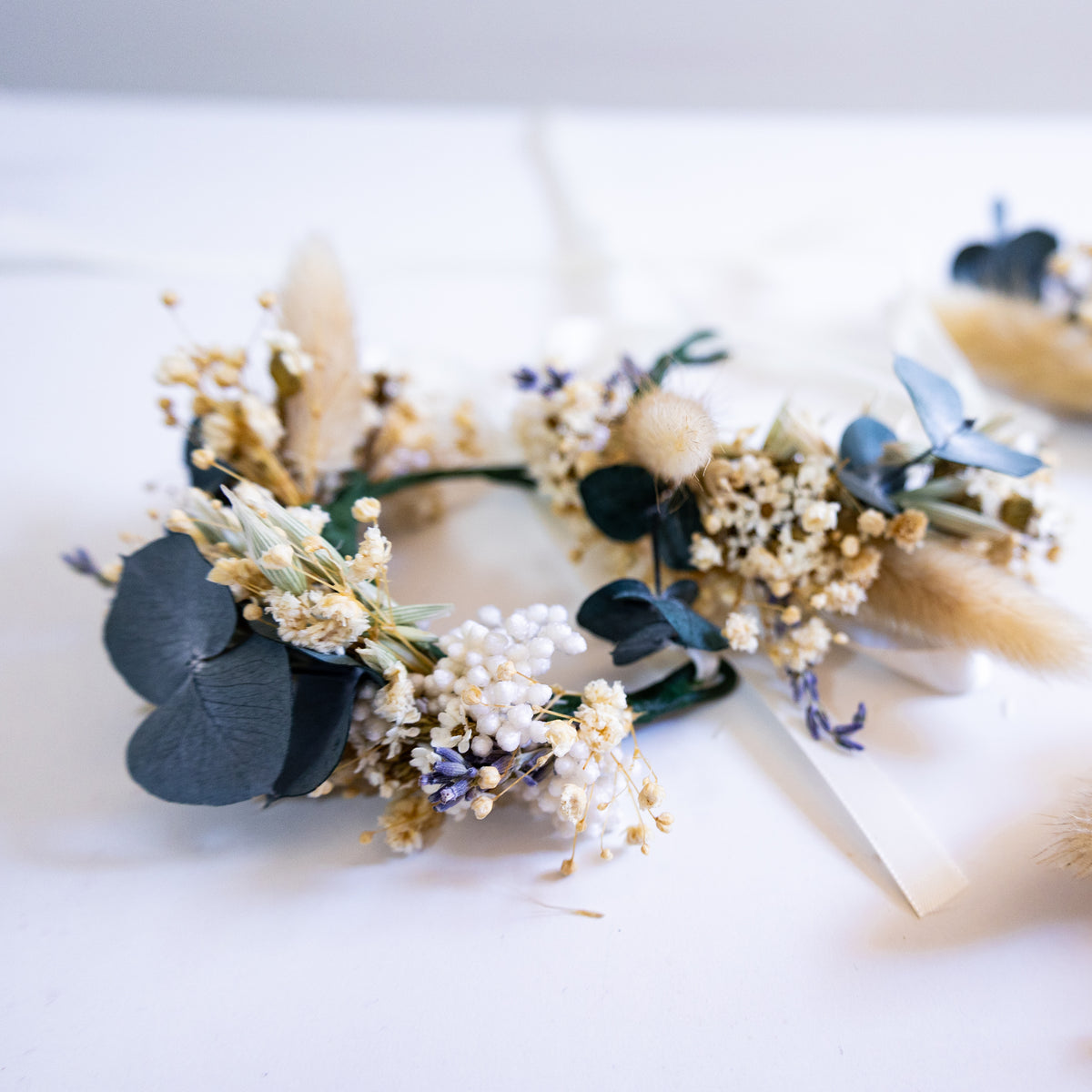 Blue & Cream Dried Flower Bouquet – Soft Neutral Wedding Bouquet