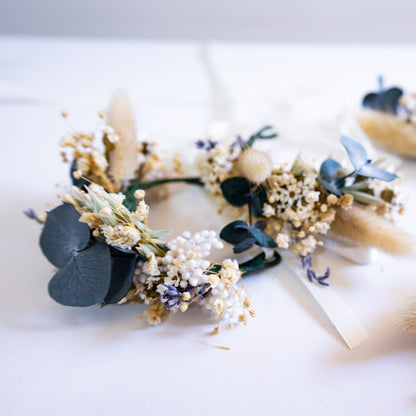 Blue & Cream Dried Flower Bouquet – Soft Neutral Wedding Bouquet