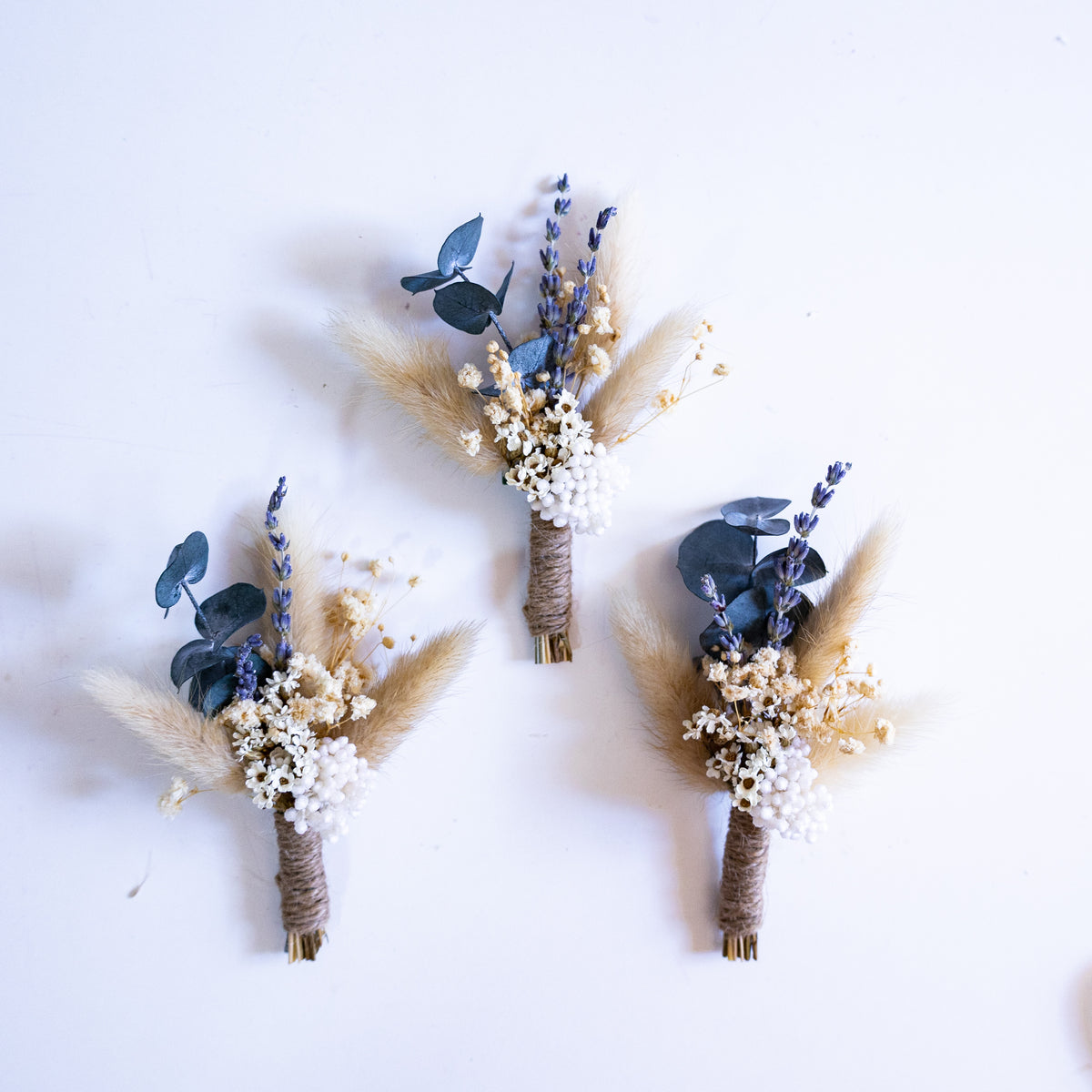 Blue & Cream Dried Flower Bouquet – Soft Neutral Wedding Bouquet