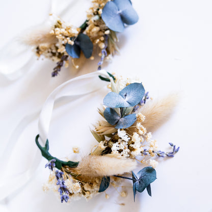 Blue & Cream Dried Flower Bouquet – Soft Neutral Wedding Bouquet