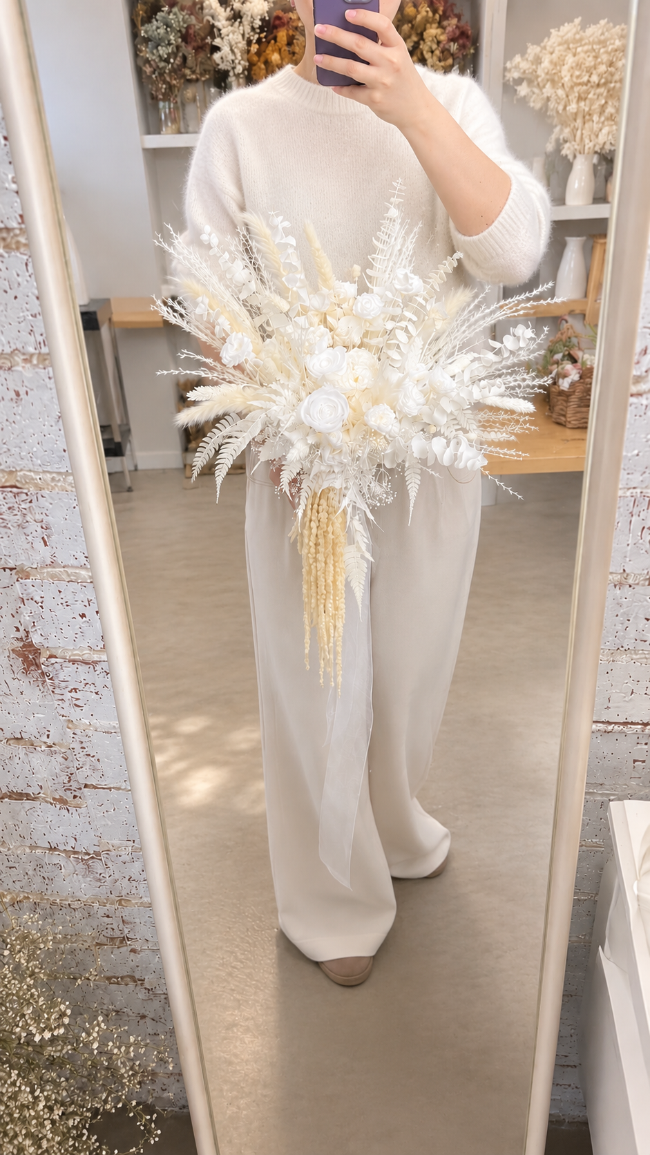 Ivory Cascade | White Dried Flower Bridal Bouquet