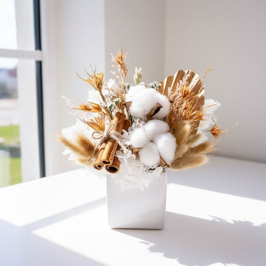 Cotton & Cinnamon Rustic Preserved Flower Arrangement | Gift Arrangement