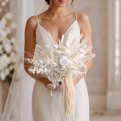 Ivory Cascade | White Dried Flower Bridal Bouquet