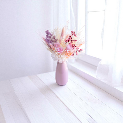 Blush & Lilac Preserved Flower Arrangement | Ceramic Vase Gift